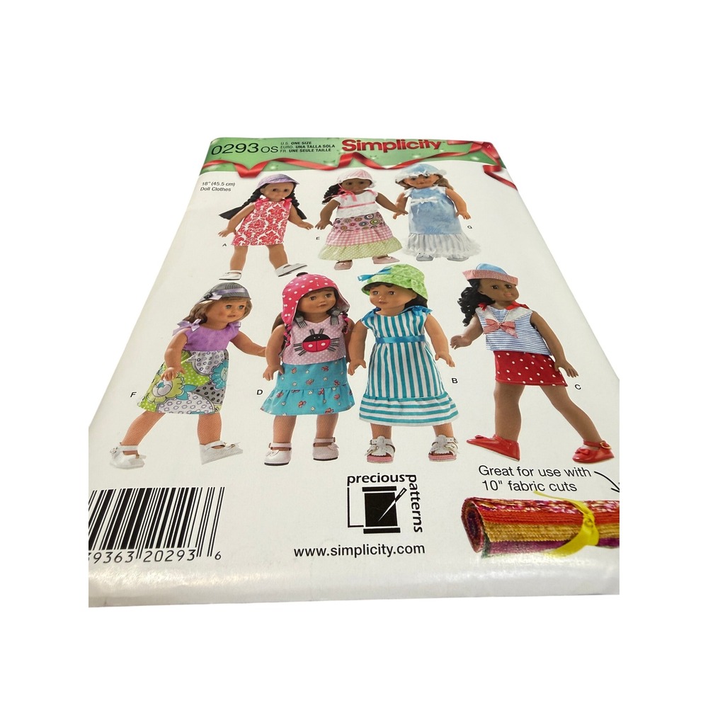 Simplicity Sewing Pattern 0293 18" Doll Clothes New Uncut Dress Hat Wardrobe DIY - Picture 4 of 11